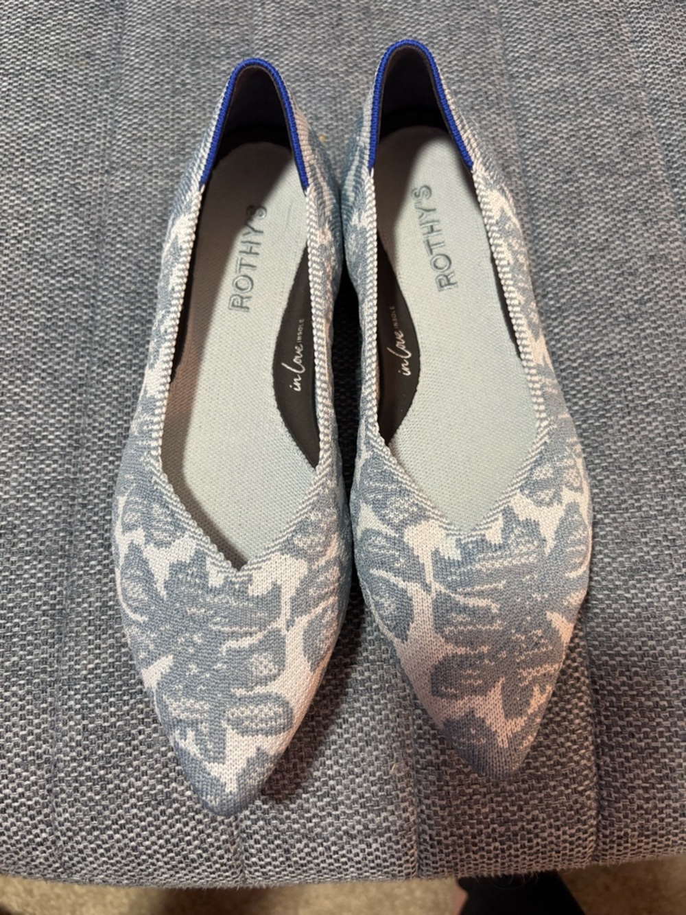 Rothy's Women's Pointed Ballet Flats in Light Blue and White Floral